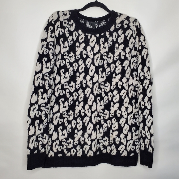 Mango Wool Mohair Blend Sweater Size M Women's Long Sleeve Animal Print Pullover - Picture 1 of 13